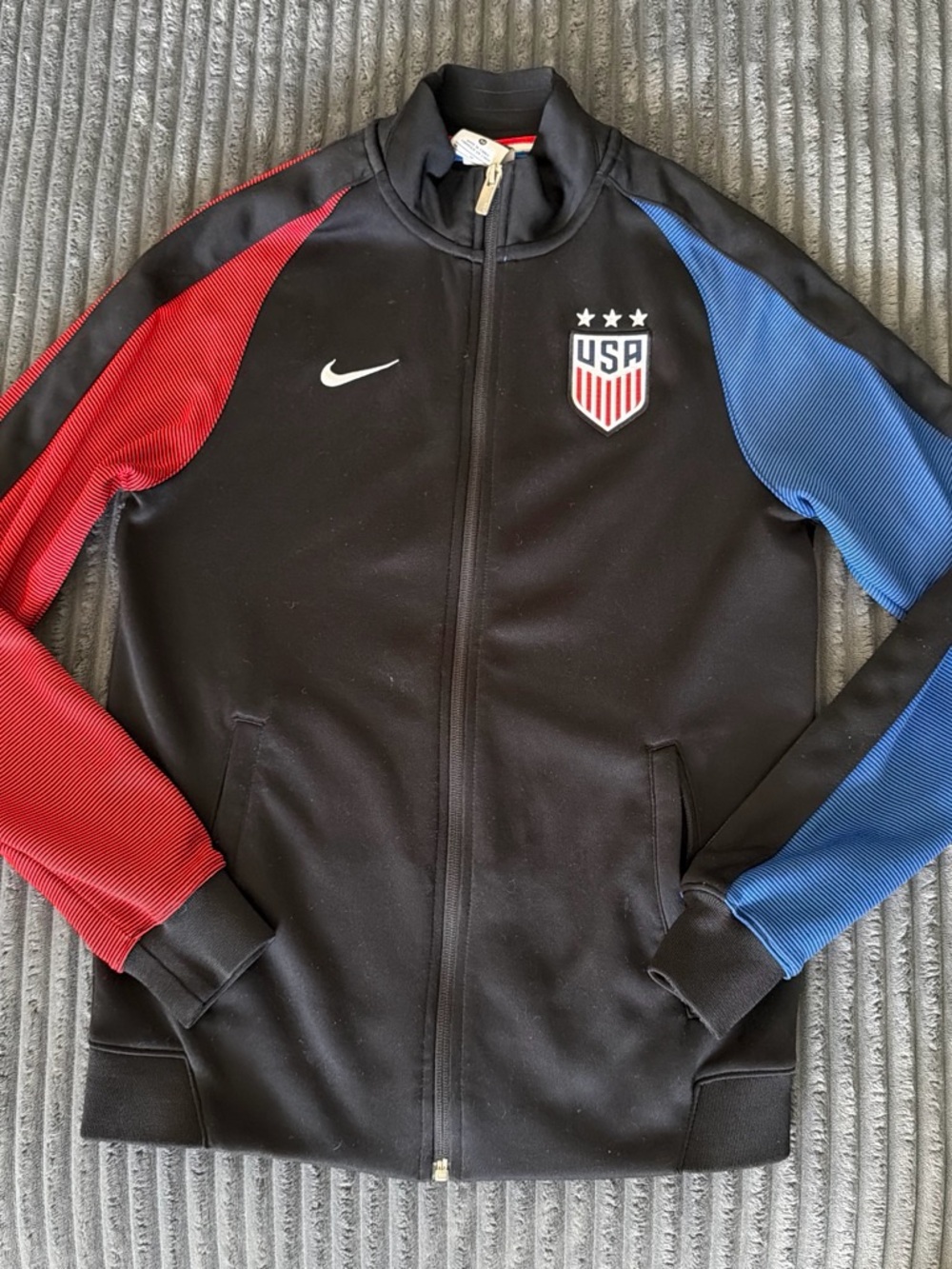 Nike Black Track Jacket with Red & Blue Sleeves